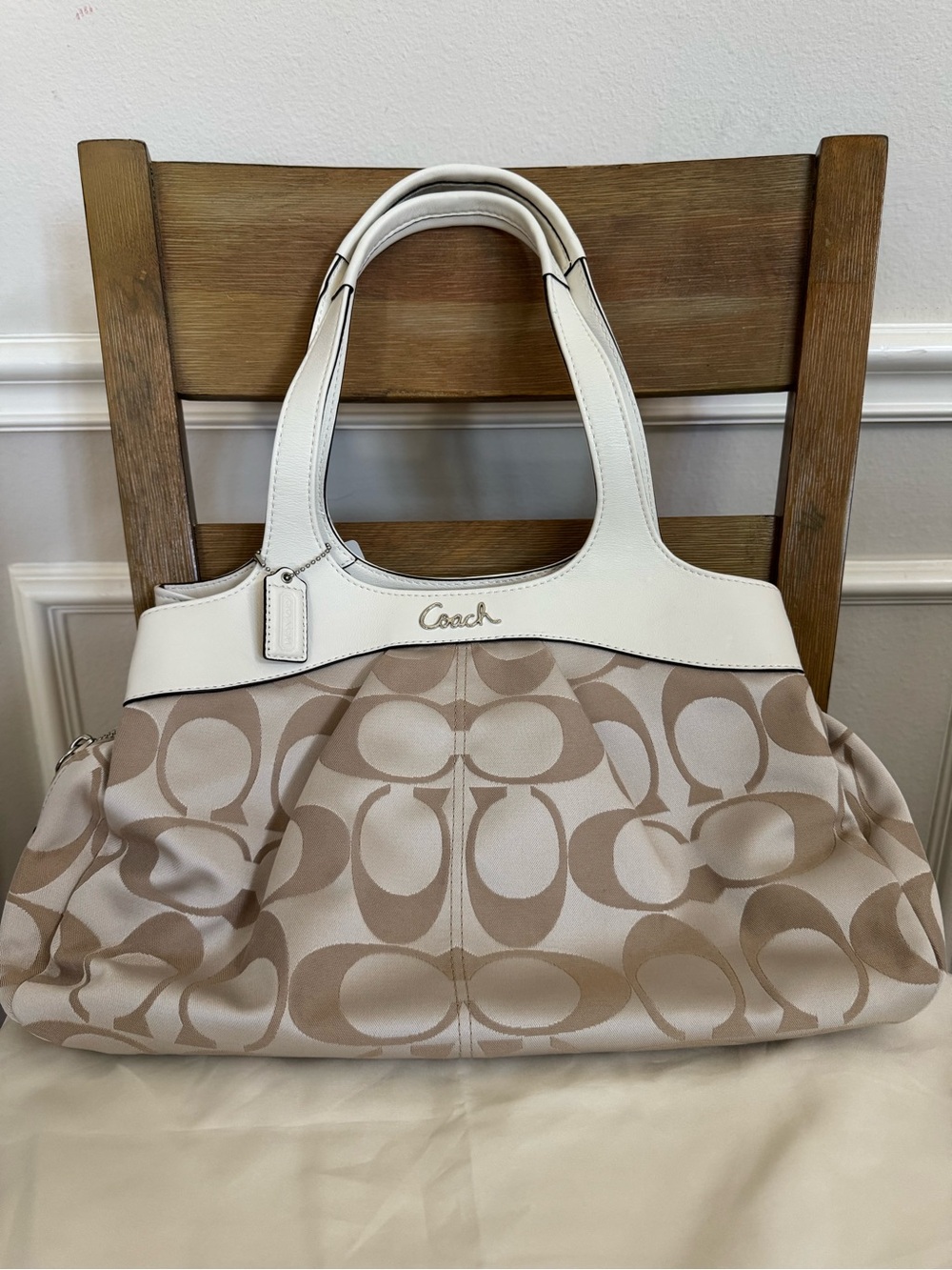 Brand new Coach Lexi Shoulder Tote in Beige and White Leather Trim